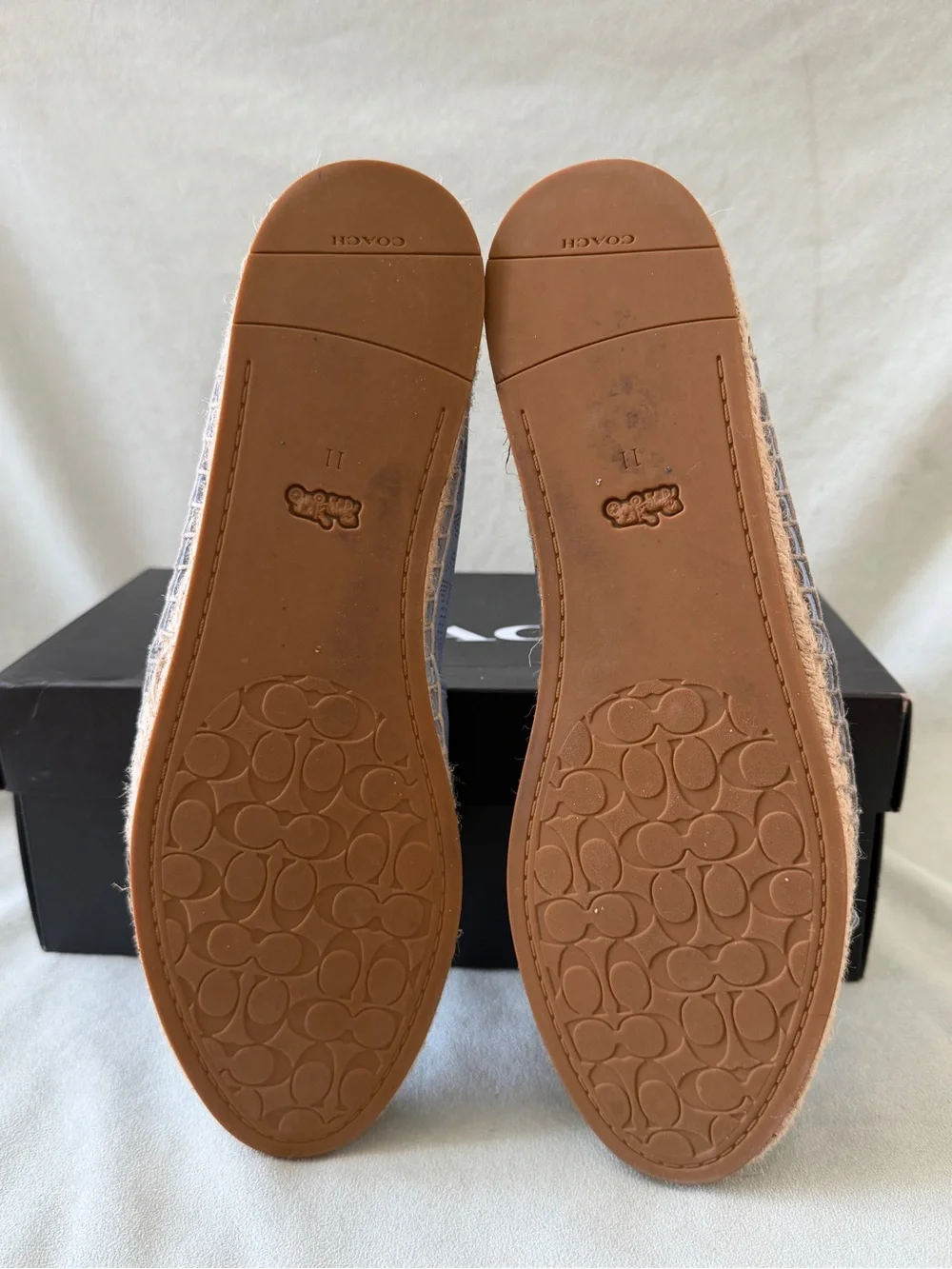 Coach Women's Carson Signature Jacquard Espadrille Loafers Lather Blue Size 11B